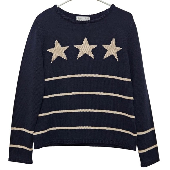 Casual Corner Sweaters - Y2K Casual Corner Navy Star Stripe Knit Sweater Coastal Nautical Old Money Large